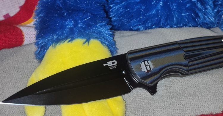 Nóż składany Bestech Fin Black / Blue / Brown G10, Black Stonewashed 14C28N (BG34D-3)