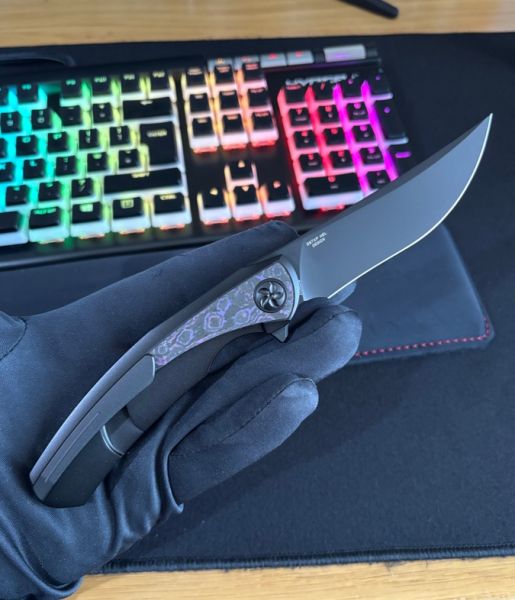 Bestech Sambac Knife Black Titanium / Purple Haze Fat Carbon, Black PVD MagnaCut by Ostap Hel (BT2402B)