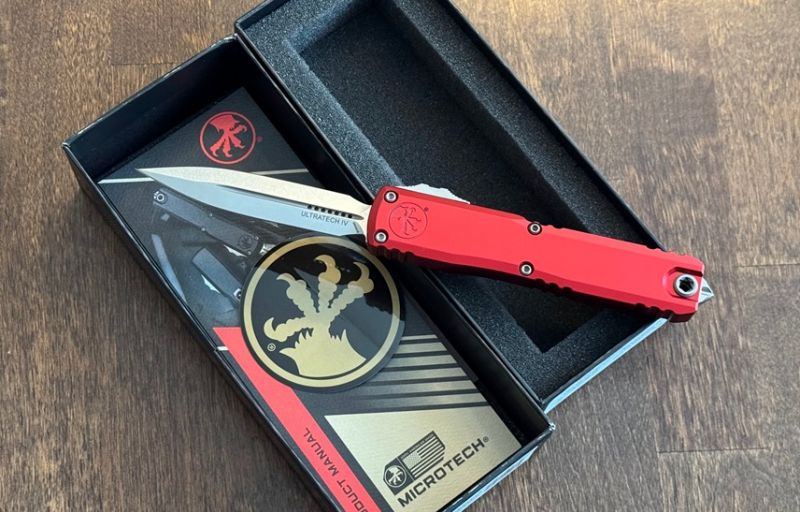 Microtech Ultratech Gen IV D/E OTF Knife Red Aluminum, Stonewashed M390MK by Tony Marfione (11224-10RD)