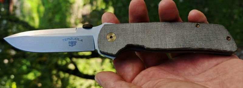 Fox Original Gangster Knife OD Green Canvas Micarta, Stonewashed MagnaCut by Bob Terzuola (FX-ATC-OG01 MOD)