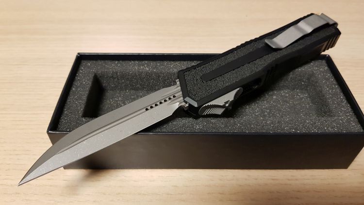 Microtech Scarab II Gen III D/E-S OTF Knife Black Aluminum, Apocalyptic M390MK by Tony Marfione (1180-10AP)
