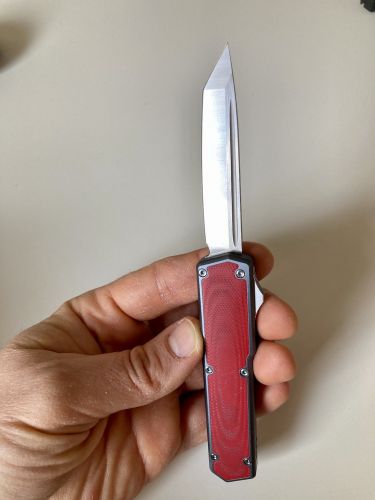 Nóż automatyczny OTF TacKnives TAKCOM Vigor V2 Red G10 / Grey Aluminum, Satin 154CM