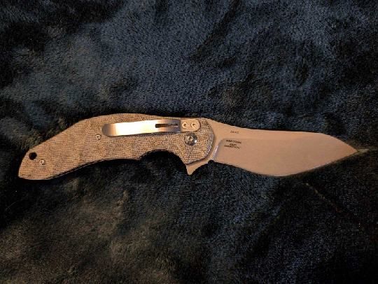 Fox Flipper Knife OD Green Canvas Micarta, Acid Stonewashed N690Co by Jens Ansø (FX-302 MOD)