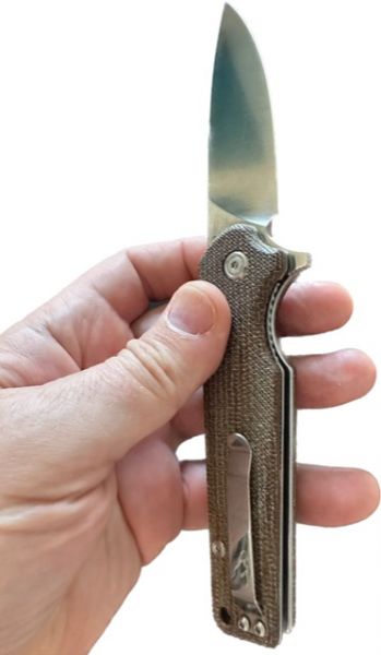 Nóż składany Kubey Knife Wolverine Brown Micarta, Satin D2 (KU233C)