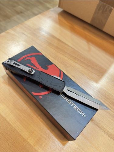 Microtech Ultratech Gen IV Spartan OTF Knife Black Topographic Deep Engraved Aluminium, Apocalyptic M390MK by Tony Marfione (12234TP-10AP)