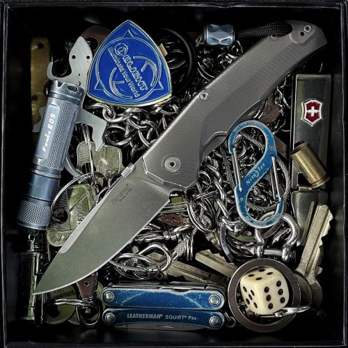 Nóż składany LionSteel T.R.E. Grey Titanium/Blue Ti, Stonewashed M390 by Molletta (TRE BL)