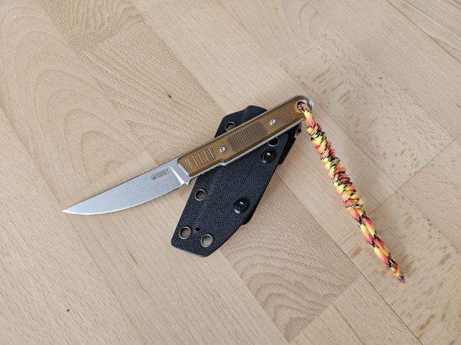 Kubey JL Kwaiken Fixie Knife Polished Ultem, Bead Blasted 14C28N by Justin Lundquist (KU355C)
