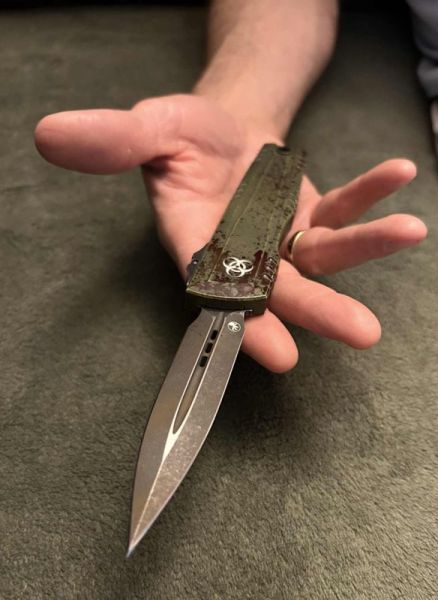 Nóż automatyczny OTF Microtech Luminary ZBP D/E Signature Outbreak Aluminium, Outbreak M390MK by Tony Marfione (1270-1OBDS)