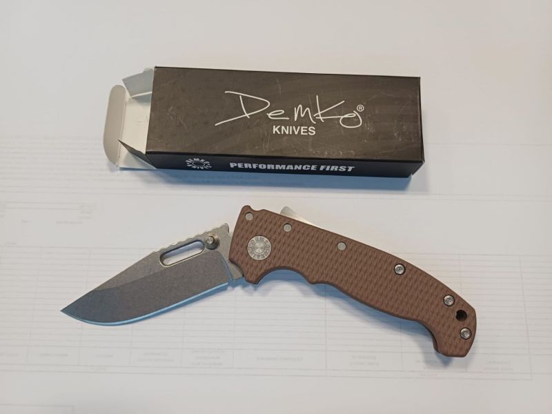 Demko AD20S Clip Point Knife Earth G10, Stonewashed MagnaCut by Andrew Demko (MGAD20S-MAG-EARG10-CP)