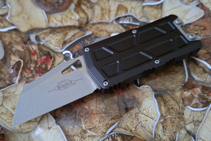 Nóż automatyczny OTF Microtech Exocet II Wharncliffe Black Aluminium, Apocalyptic M390 by Tony Marfione (1156-10AP)