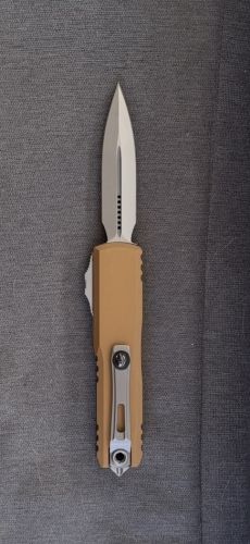 Nóż automatyczny OTF Microtech UTX-85 Gen IV D/E Tan Aluminium, Stonewashed M390MK by Tony Marfione (12324-10TA)