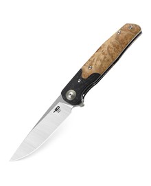 Bestech Ascot Black Carbon Fiber/G10 Lightburl Wood, Satin 14C28N Knife (BG19D)