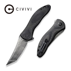 Civivi Synergy3 Black G10/Twill Carbon Fiber, Black Hand Rubbed Damascus by Jim O'Young (C20075B-DS1)