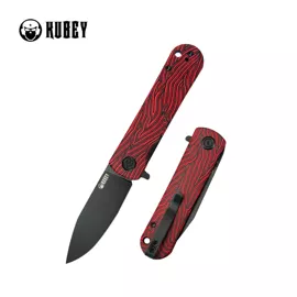 Kubey Knife NEO Red / Black Damascus G10, Black Stonewashed AUS-10 by Keanu Alfaro (KU371F)