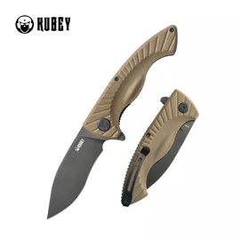 Kubey Timberwolf Knife Tan G10, Blackwashed 14C28N (KU208H)