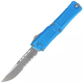 Microtech Combat Troodon S/E Gen III OTF Knife Blue Aluminum, Apocalyptic P/S M390MK by Tony Marfione (1143-11APBL)