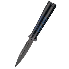 Third Decor Habitat Balisong Black/Blue Stainless Steel, Black 420 Butterfly Knife (16070A)