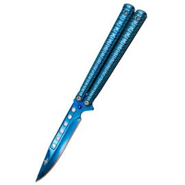 Third Decor Habitat Balisong Blue Titanium Stainles Steel, Blue Titanium Butterfly Knife (16071A)