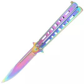 Third Decor Habitat Balisong Rainbow Stainless Steel, Rainbow 420 Butterfly Knife (K2099)