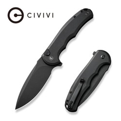 Civivi Knife Button Lock Praxis Black Aluminum, Black Stonewashed Nitro-V (C18026E-1)