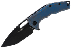 Heretic Medusa T/E Knife Antiqued Blue Titanium, Black DLC MagnaCut by Tony Marfione Jr. (H009-6A-TIBLU)