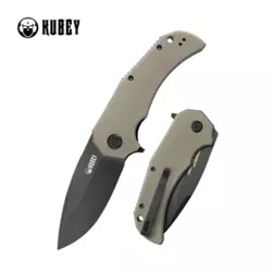 Kubey Bravo One Drop Point Knife Tan G10, Blackwashed AUS-10 by Mikkel Willumsen (KU319D)