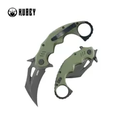 Kubey Mini Wrath Knife Green G10, Blackwashed 14C26N by MUZI Design (KU262F)