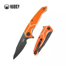 Kubey RBC-1 Knife Orange / White G10, Blackwashed 14C28N by Sherif Manganas (KU373B)