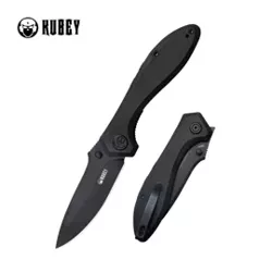 Kubey Ruckus Knife Black G10, Dark Stonewashed AUS-10 by Sherif Manganas (KU314O)