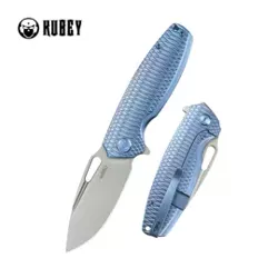 Kubey Tityus Knife Blue Pattern Titanium, Beadblasted 14C28N (KB360F)