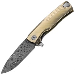 LionSteel ROK Gold Titanium, Chad Nichols Scrambled Damascus Knife (ROK DD GL)