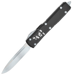 Microtech Ultratech S/E Steamboat Willie Signature Black Aluminium, Antique White M390 by Tony Marfione OTF automatic knife (121-1SB)