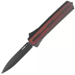 Tekto A7 Zastava D/E Black Aluminum/Red Wood OTF Knife, Black CPM S35VN