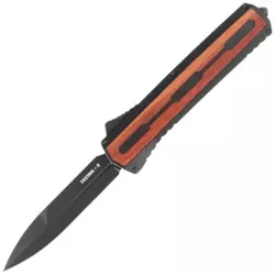 Tekto A7 Zastava S/P Black Aluminum/Red Wood OTF Knife, Black CPM S35VN