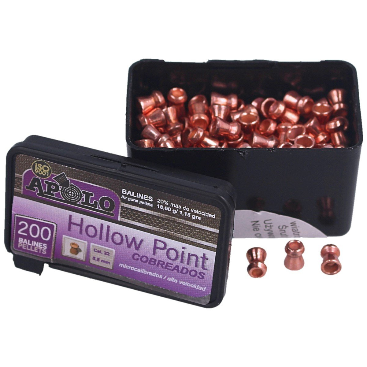 Apolo Hollow Point Copper .22/5.5mm AirGun Pellets, 250 psc 1.15g/18