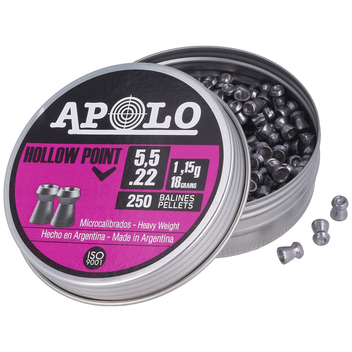 Apolo Hollow Point Extra Heavy Airgun Pellets .22 / 5.52mm, 250psc