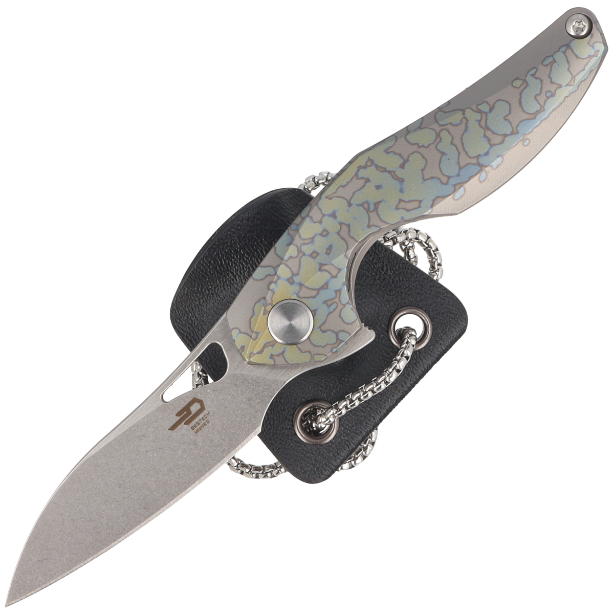 Bestech Knife The Reticulan Grey / Colorful Titanium, Stonewash / Satin CPM  S35VN by Elijah Isham (BT1810E)