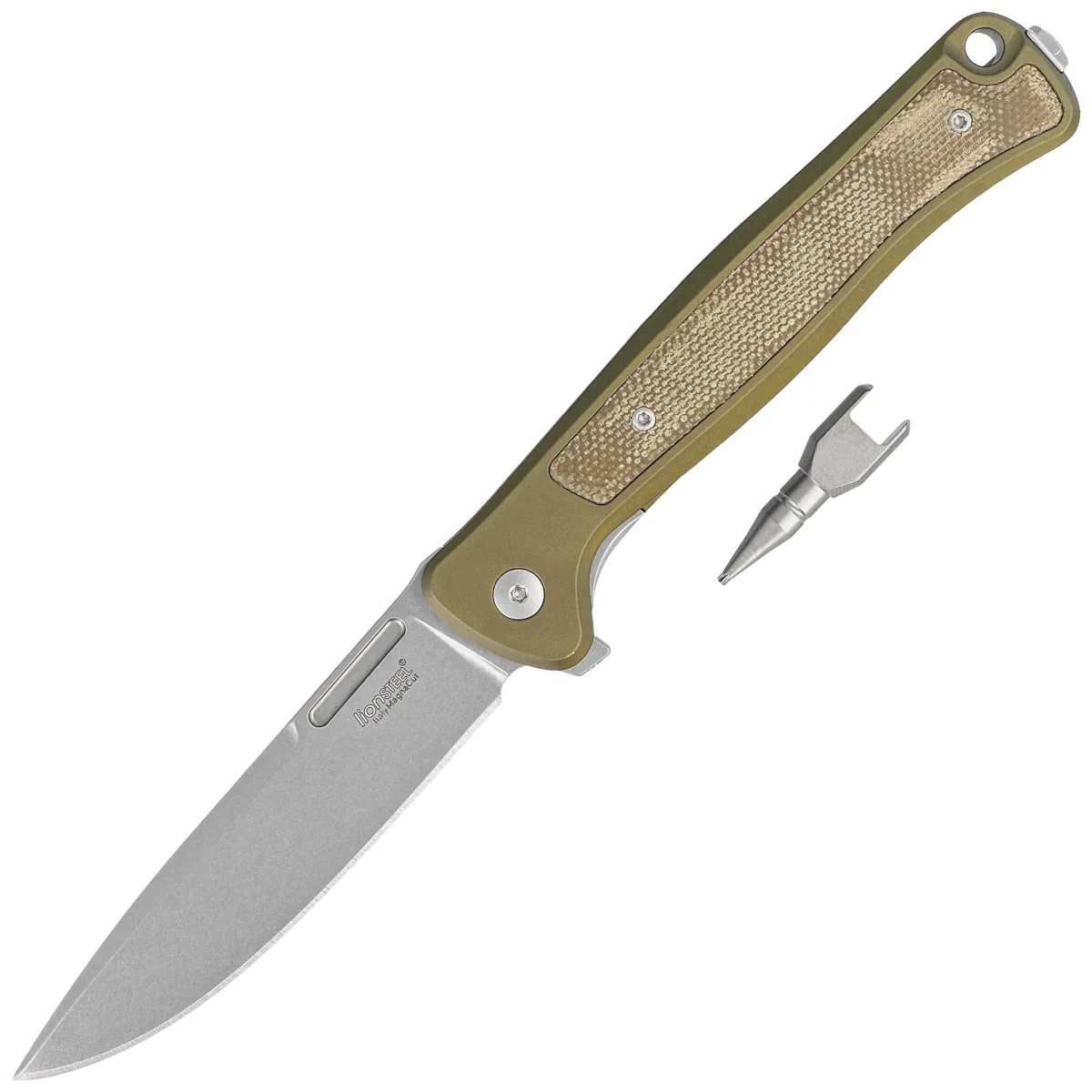 LionSteel Skinny - Green Aluminum - Stonewashed MagnaCut Blade - Green  Canvas Inlay - DLT Trading