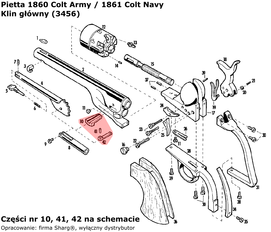 Main wedge revolver Pietta 1851 Colt REB Nord Navy, 1860 Colt Army ...