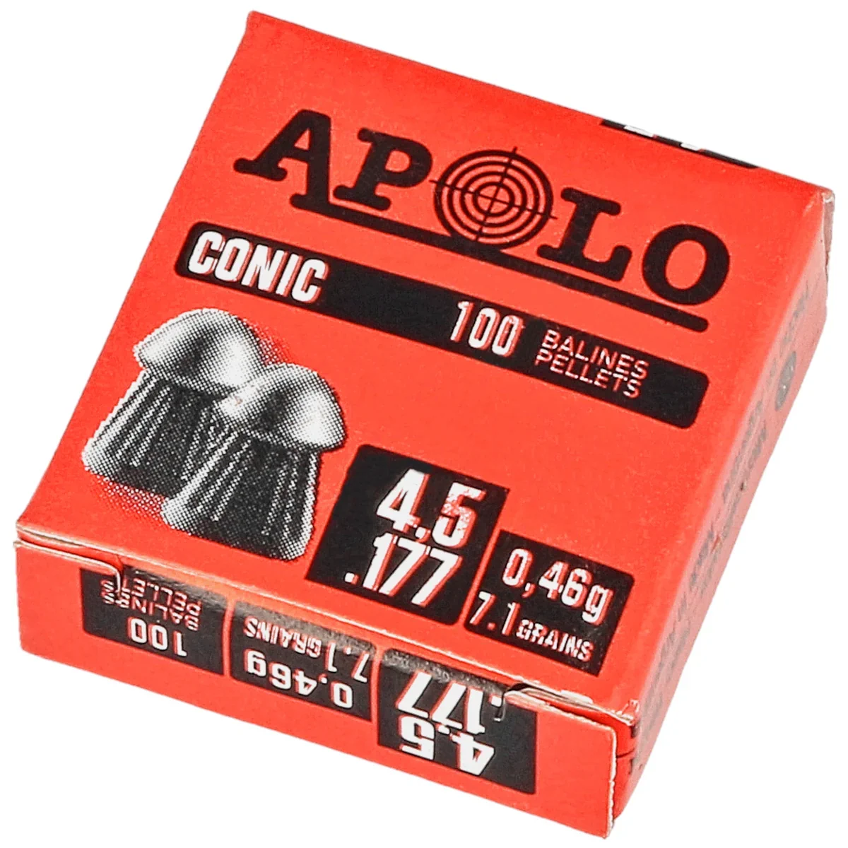 Apolo Conic .177/4.5 mm AirGun Pellets, 100 pcs. 0.46g/7.1gr (10001)