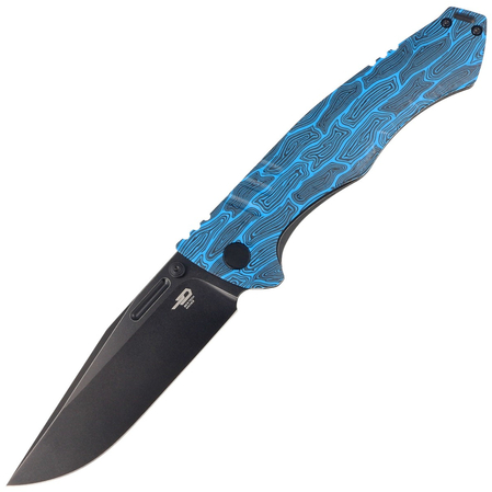 Bestech Keen II Black Blue Damascus G10 / Titanium, Black Stonewashed CPM S35VN by Koens Craft knife (BT2301D)