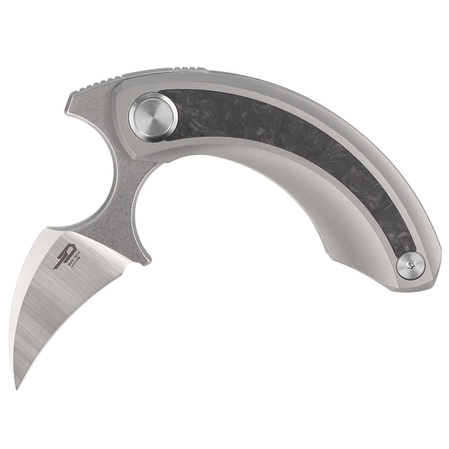 Bestech Knife Strelit Gray Titanium / Black Marble Carbon Fiber, Stonewashed M390 by Ostap Hel (BT2103M)