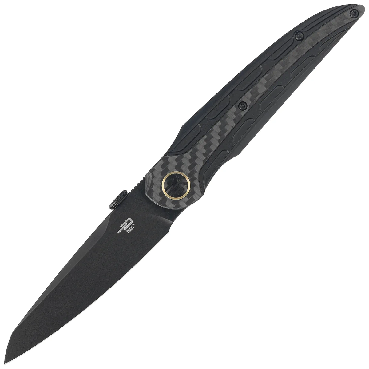 Bestech Prydwen Knife Black Titanium/Carbon Fiber, Black PVD MagnaCut by Kombou (BT2409D)