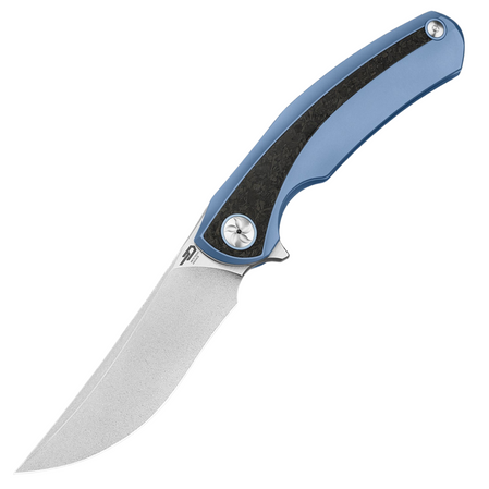 Bestech Sambac Knife Blue Titanium/Marbled Carbon Fiber, Stonewashed/Satin MagnaCut by Ostap Hel (BT2402D)