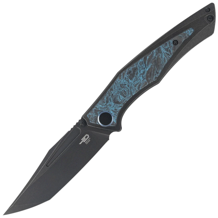 Bestech Togatta Black Titanium/Black-Blue Carbon Fiber Knife, Black Stonewashed M390 by Koens Craft (BT2102H)