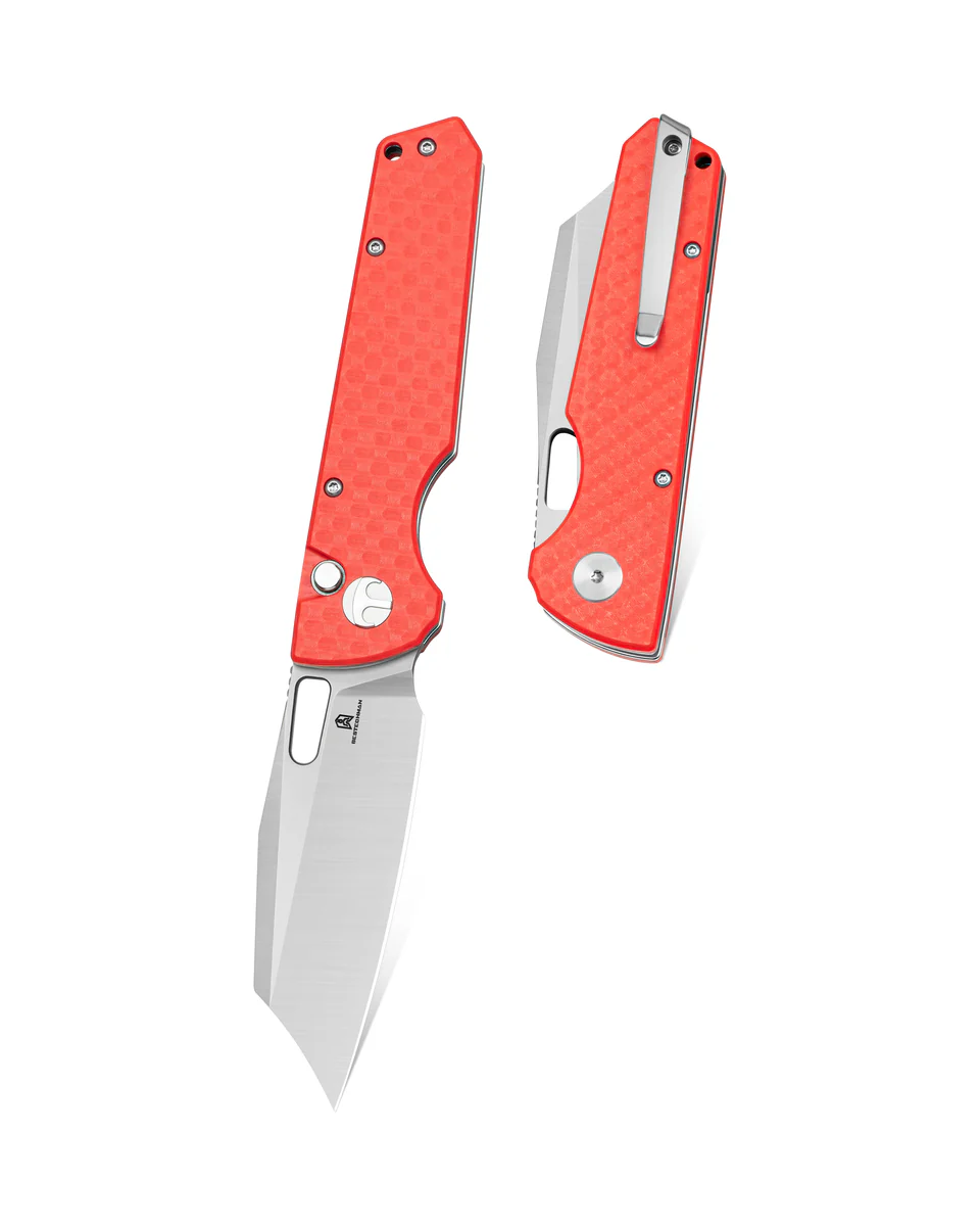 Bestechman Guardian Knife Red G10 w/ Carbon Fiber Pattern, Satin D2 (BMK11C)