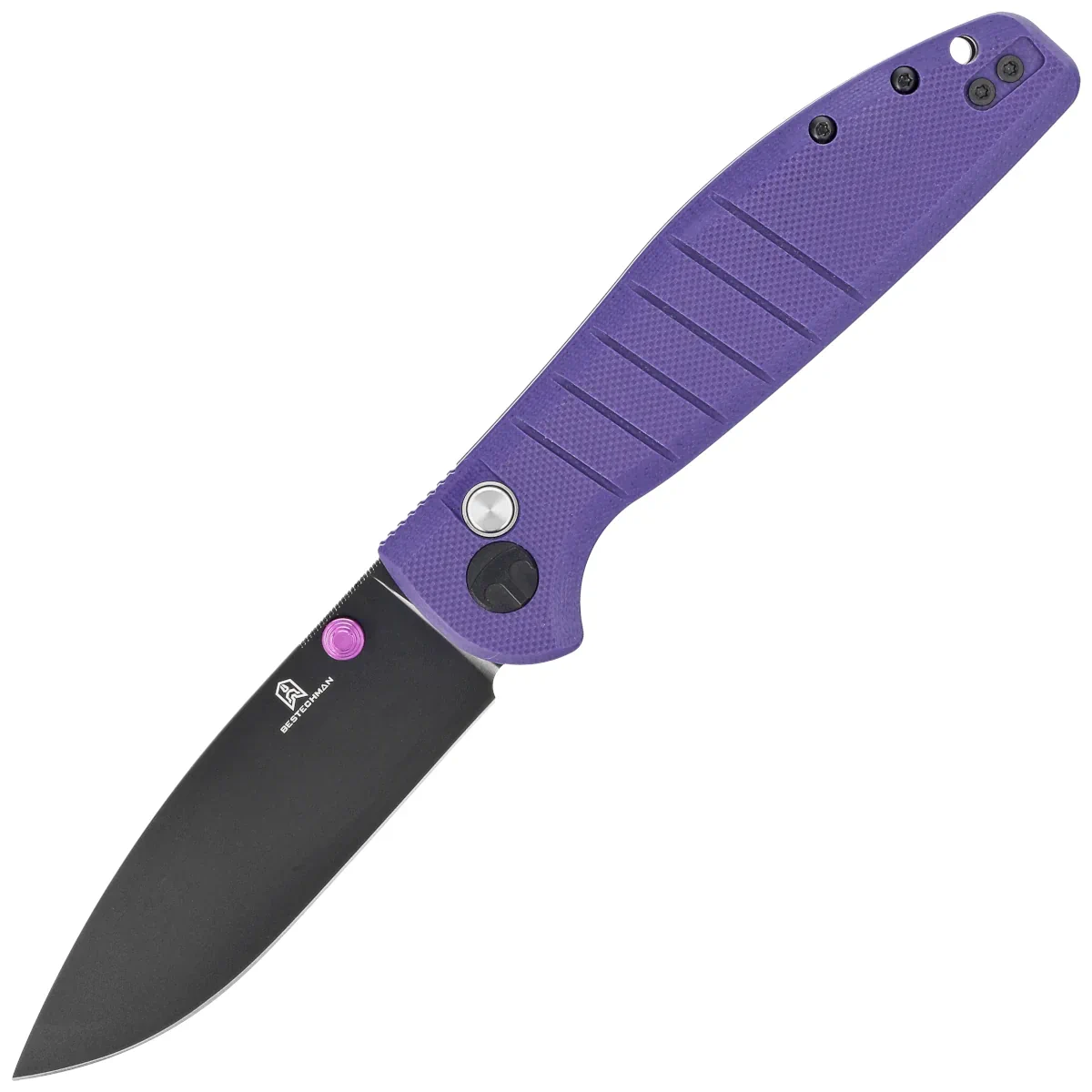 Bestechman Knife Goodboy Purple G10, Black DLC D2 by Keanu Alfaro (BMK04F)