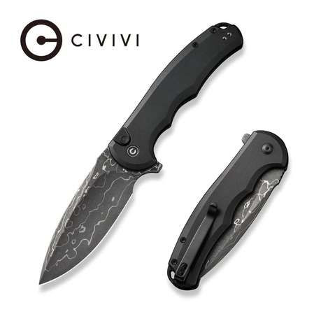 Civivi Knife Button Lock Praxis Black Aluminum, Damascus (C18026E-DS1)