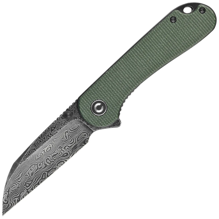 Civivi Knife Elementum Wharncliffe Green Canvas Micarta, Black Hand Rubbed Damascus (C18062AF-DS1)