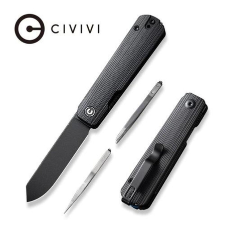 Civivi Knife Sendy Black G10, Black Stonewashed Nitro-V by Ben Petersen (C21004B-2)